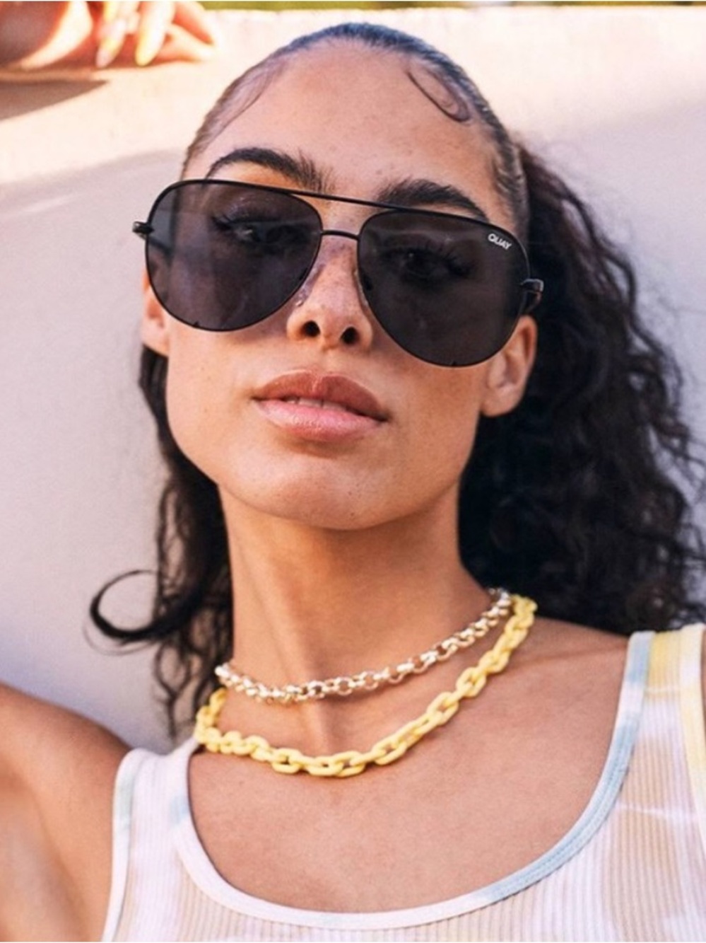 Quay “Vivienne” 64mm Black Aviator Sunglasses